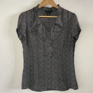 WHBM Womens Silk Short Sleeve V-Neck Ruffle Front Romantic Mixed Print blouse 8